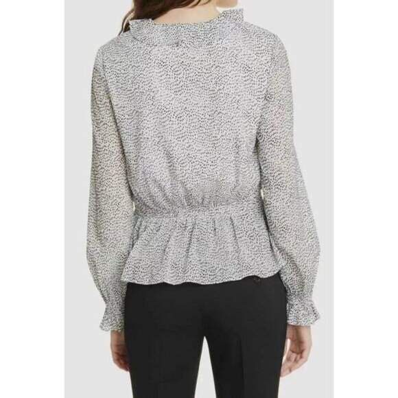 TED BAKER Alyanna Lace Up Ruffle Front Textured Long Sleeve Blouse Top Sz 4 - Picture 2 of 9